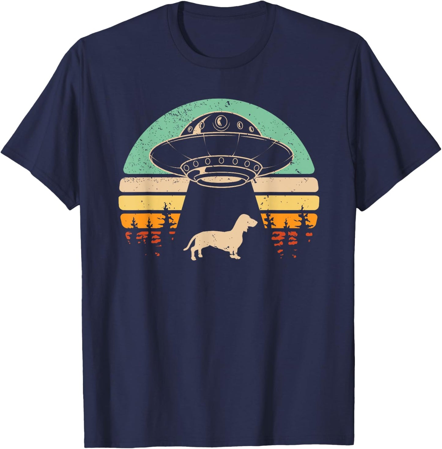Dachshund UFO Abduction Alien Spaceship Abducting Wiener Dog T-Shirt - T-Shirt | Navy
