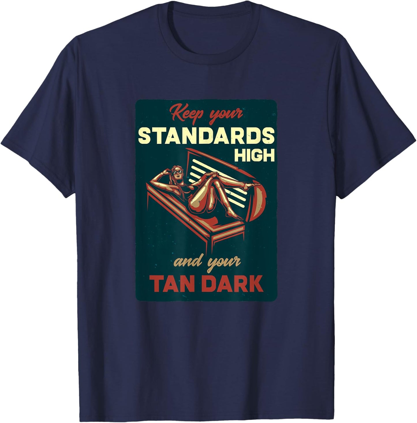 Vintage Advertising Sign Print, Dark Tan Solarium T-Shirt - T-Shirt | Navy