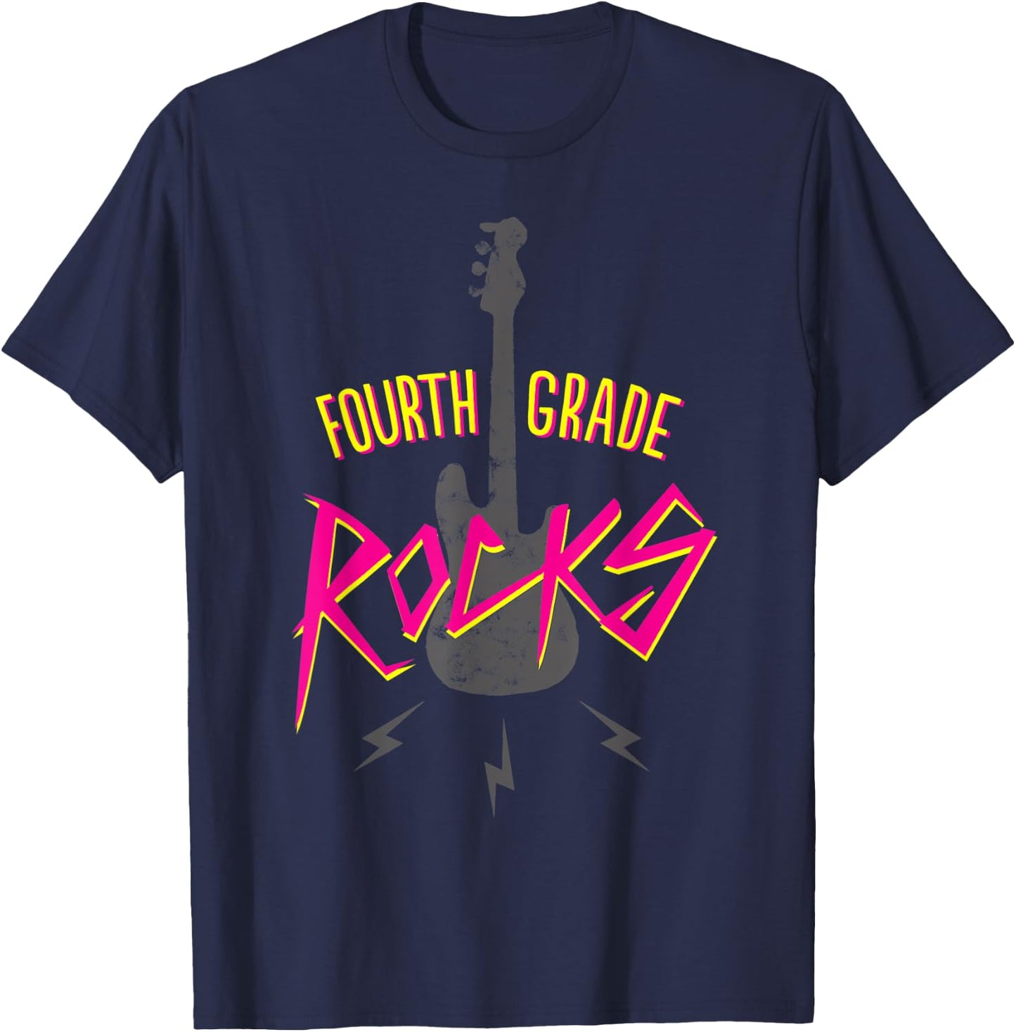 Fourth Grade Rocks Shirt 4th Grade Retro Guitar T-Shirt - T-Shirt | Navy