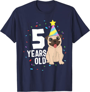 5 Years Old Birthday Pug Dog Lover Party 5th Birthday Kid T-Shirt - T-Shirt | Navy
