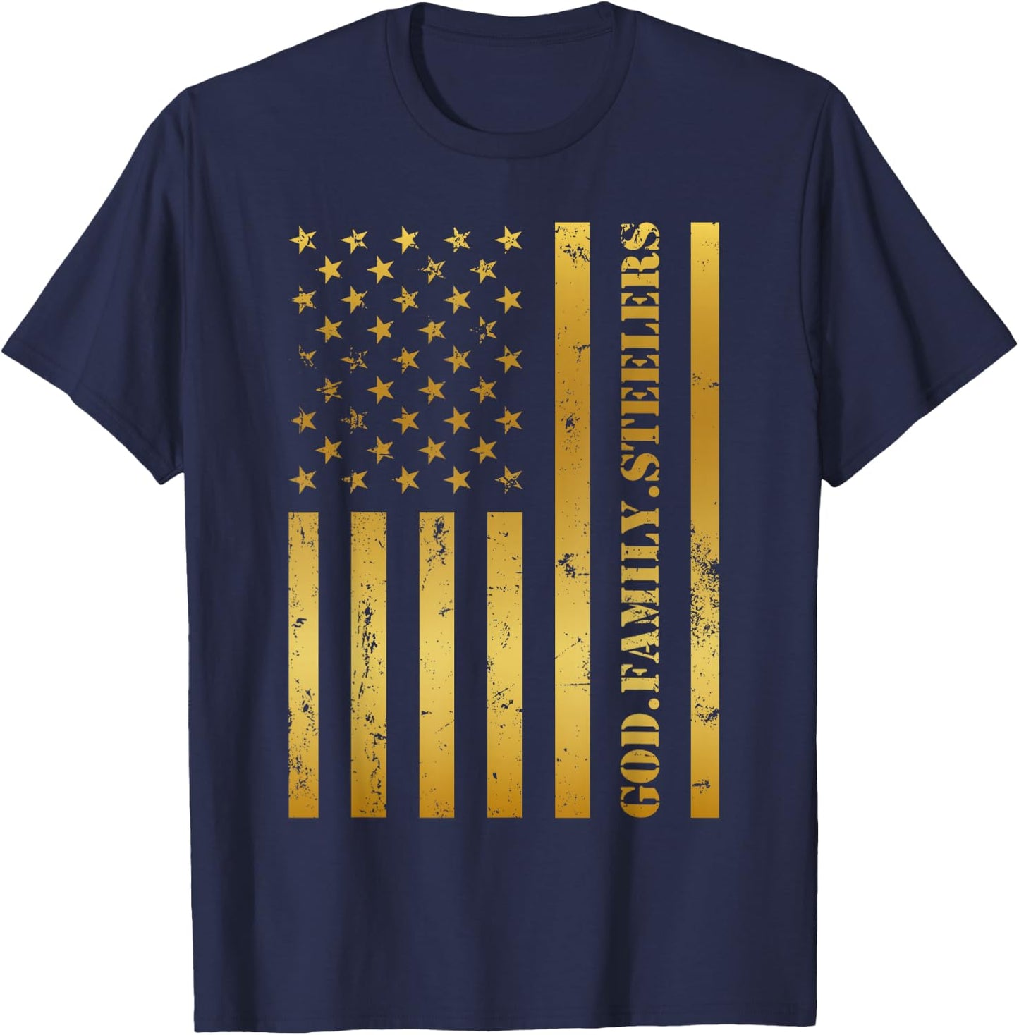 God Family Steelers Pro Us Flag Design Father's Day Dad T-Shirt - T-Shirt | Navy