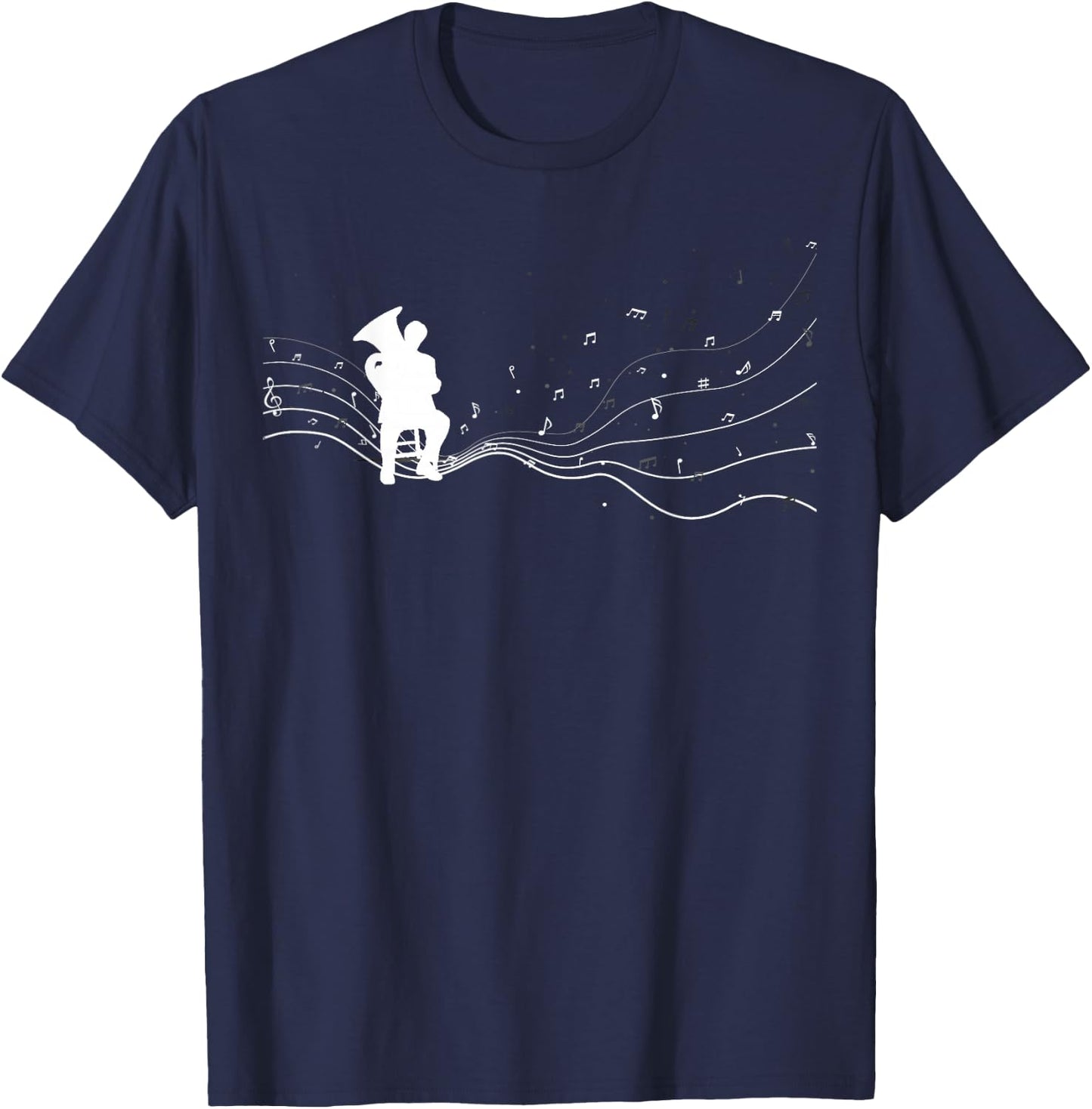 Tuba musician in music notes for Tuba player T-Shirt - T-Shirt | Navy