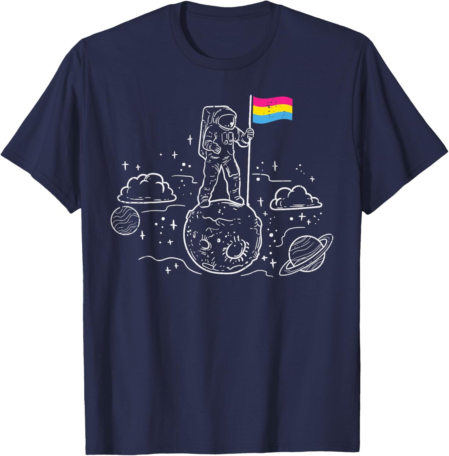 Astronaut On Moon Pansexual Flag Pan Pride Space Men Women T-Shirt - T-Shirt | Navy