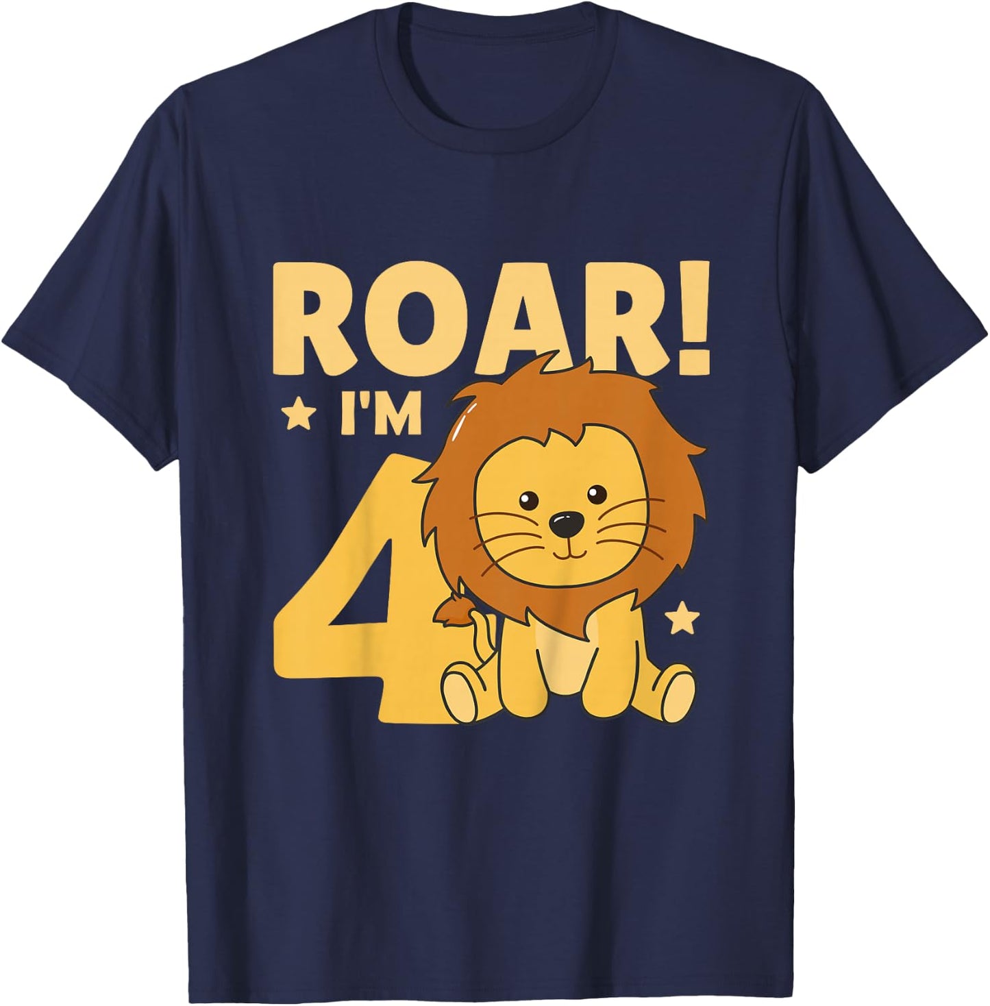Kids Children 4th Birthday Lion 4 Years Old Young Boy Lion T-Shirt - T-Shirt | Navy