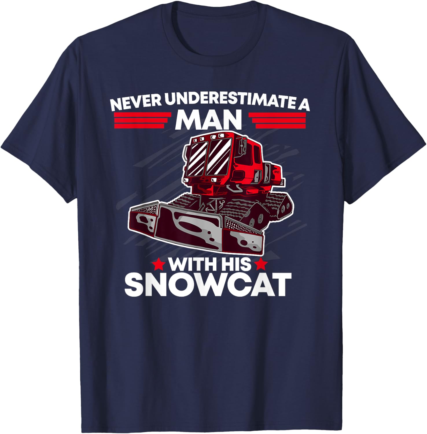 Snowcat Man Dad Groomer Cool Winter Sports US Flag T-Shirt - T-Shirt | Navy
