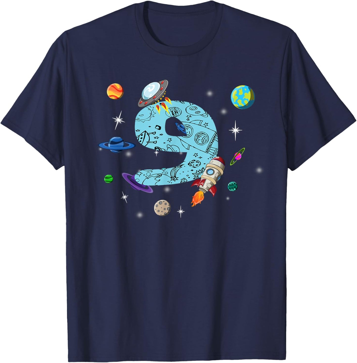9 Years Old Birthday Boy Gifts Space 9th Birthday T-Shirt - T-Shirt | Navy