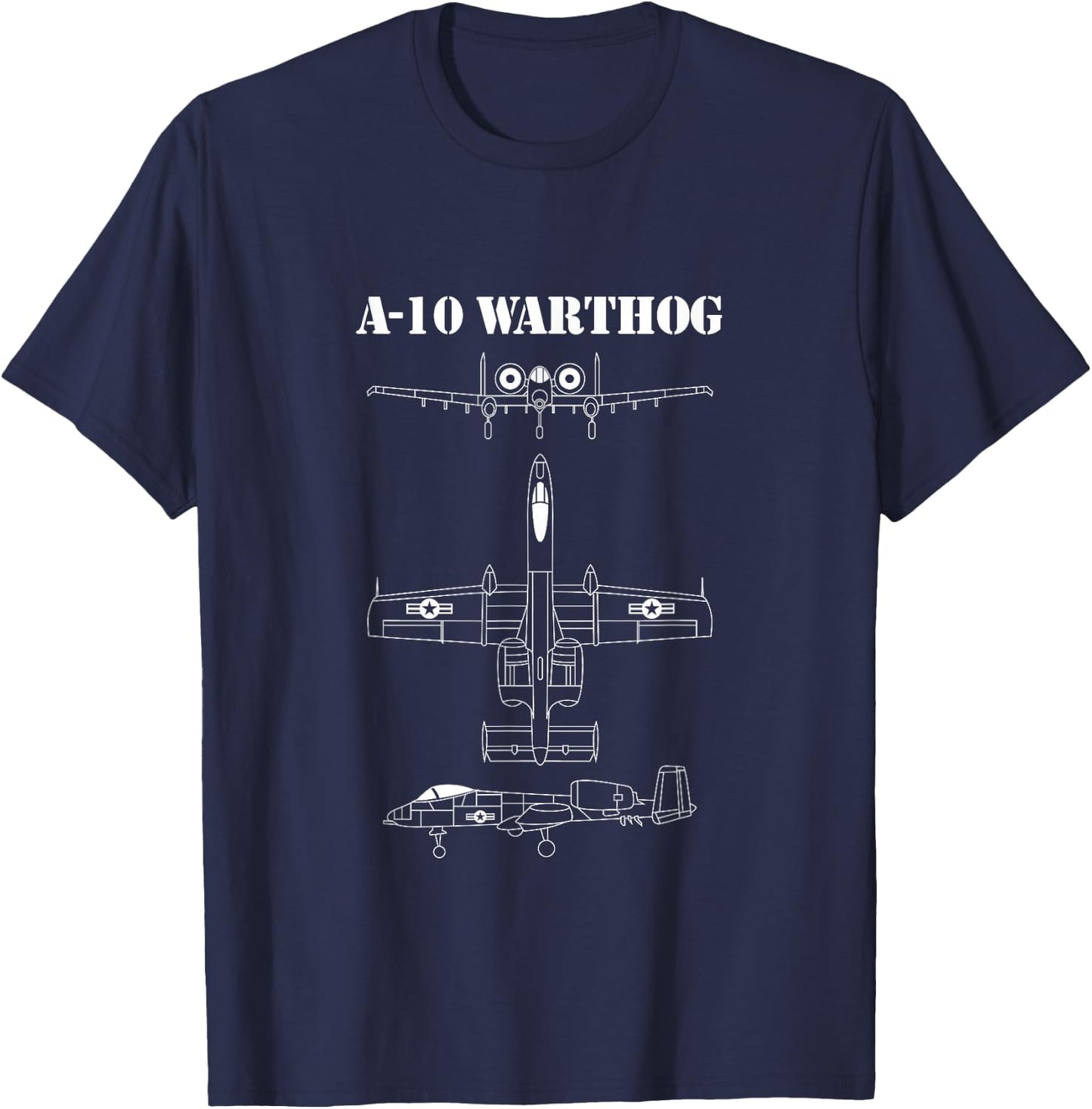 Vintage A-10 Warthog Airplane Schematic in White T-Shirt - T-Shirt | Navy
