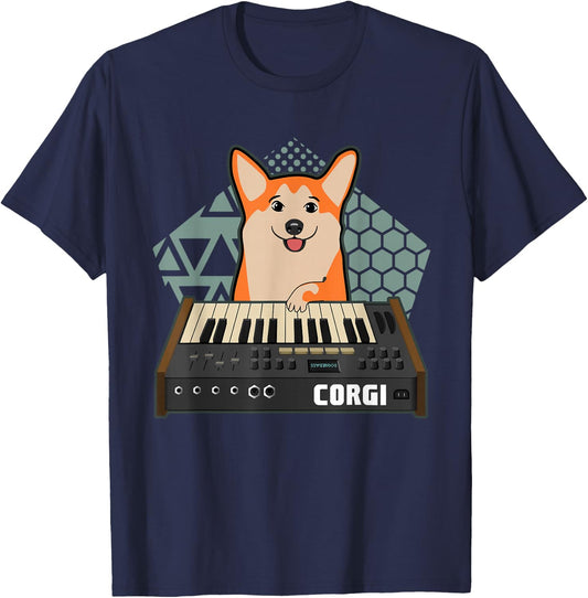 Corgi Synthesizer Musician Dog Lover T-Shirt - T-Shirt | Navy