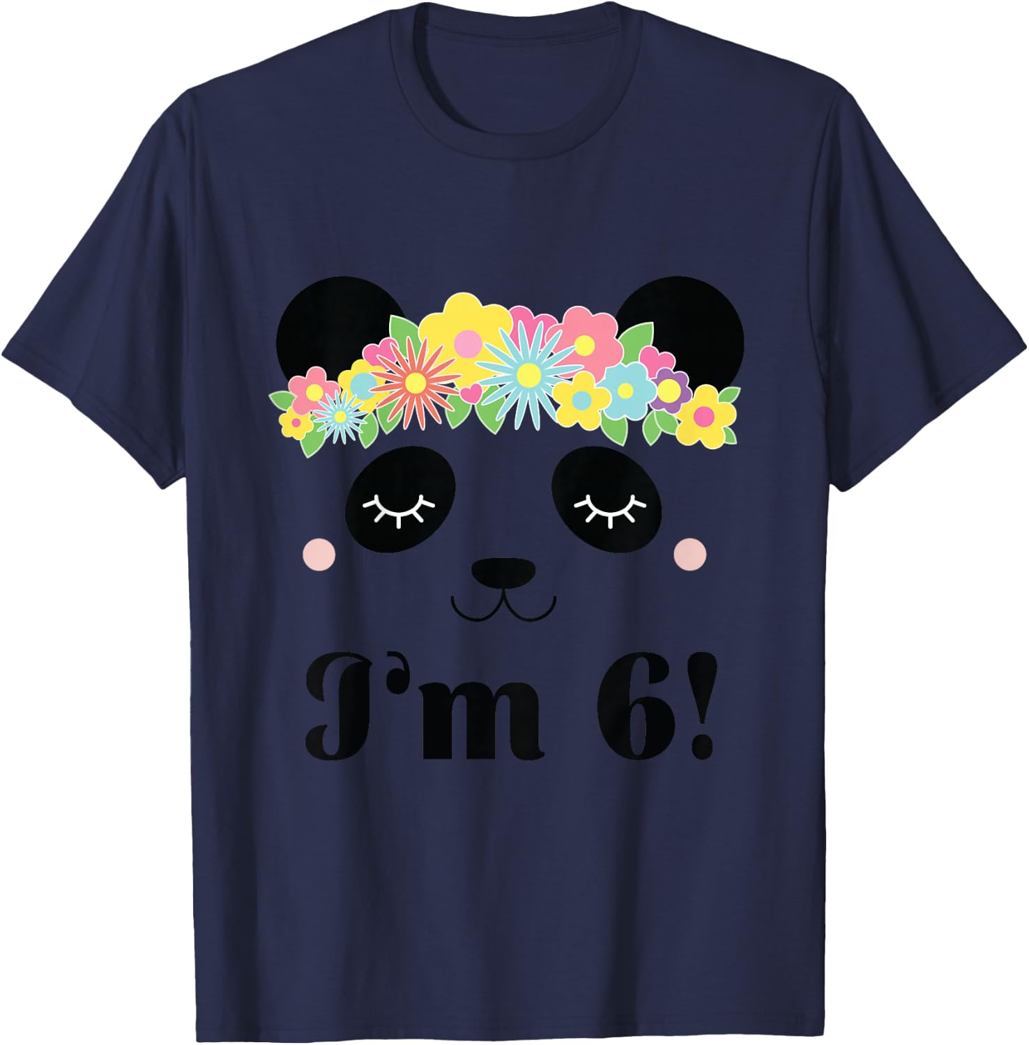 Kids 6th Birthday Panda 6 Year Old Girl T-Shirt - T-Shirt | Navy