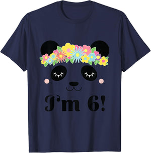 Kids 6th Birthday Panda 6 Year Old Girl T-Shirt - T-Shirt | Navy