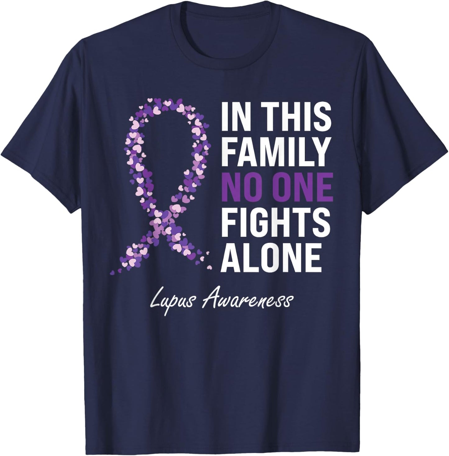 Lupus Awareness Purple Ribbon T-Shirt - T-Shirt | Navy