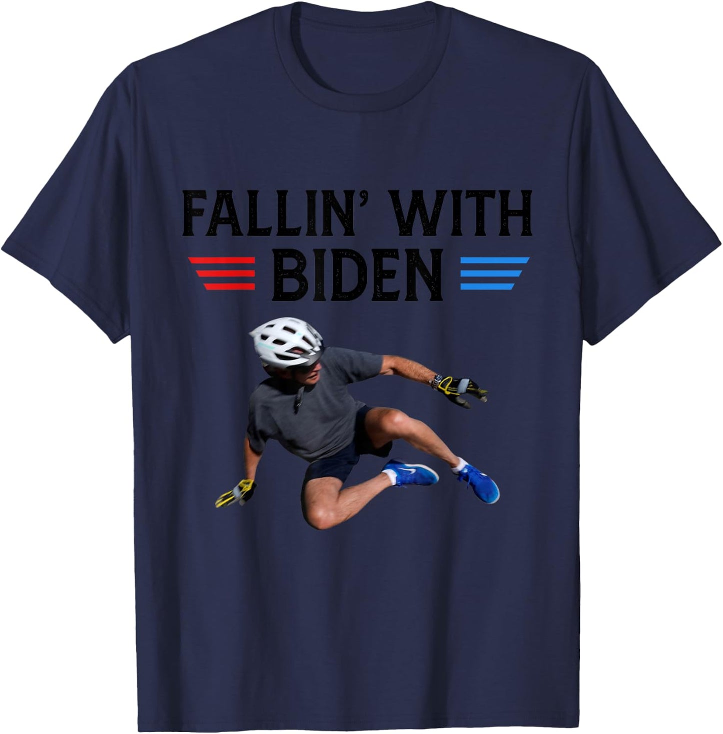 Joe Biden falling off bicycle Biden bike meme funny T-Shirt - T-Shirt | Navy