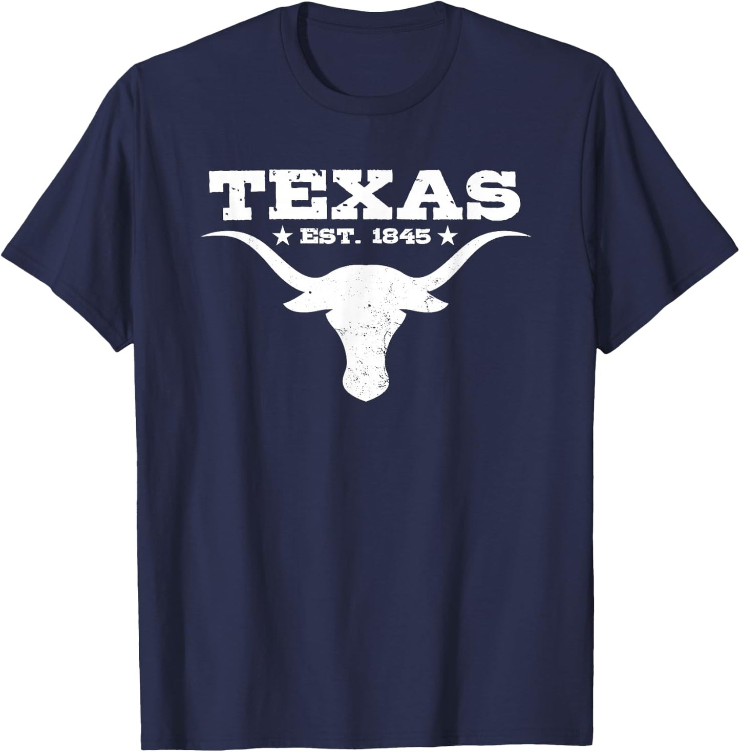 Vintage Texas Distressed Est. 1845 Longhorn Bull T-Shirt - T-Shirt | Navy