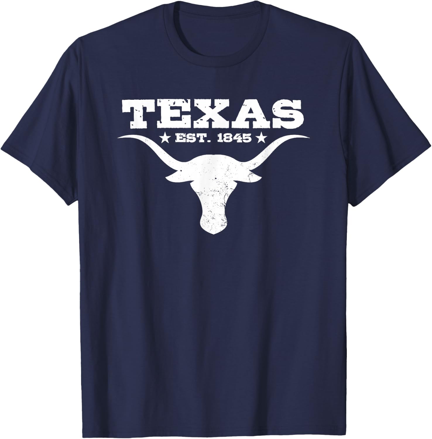 Vintage Texas Distressed Est. 1845 Longhorn Bull T-Shirt - T-Shirt | Navy