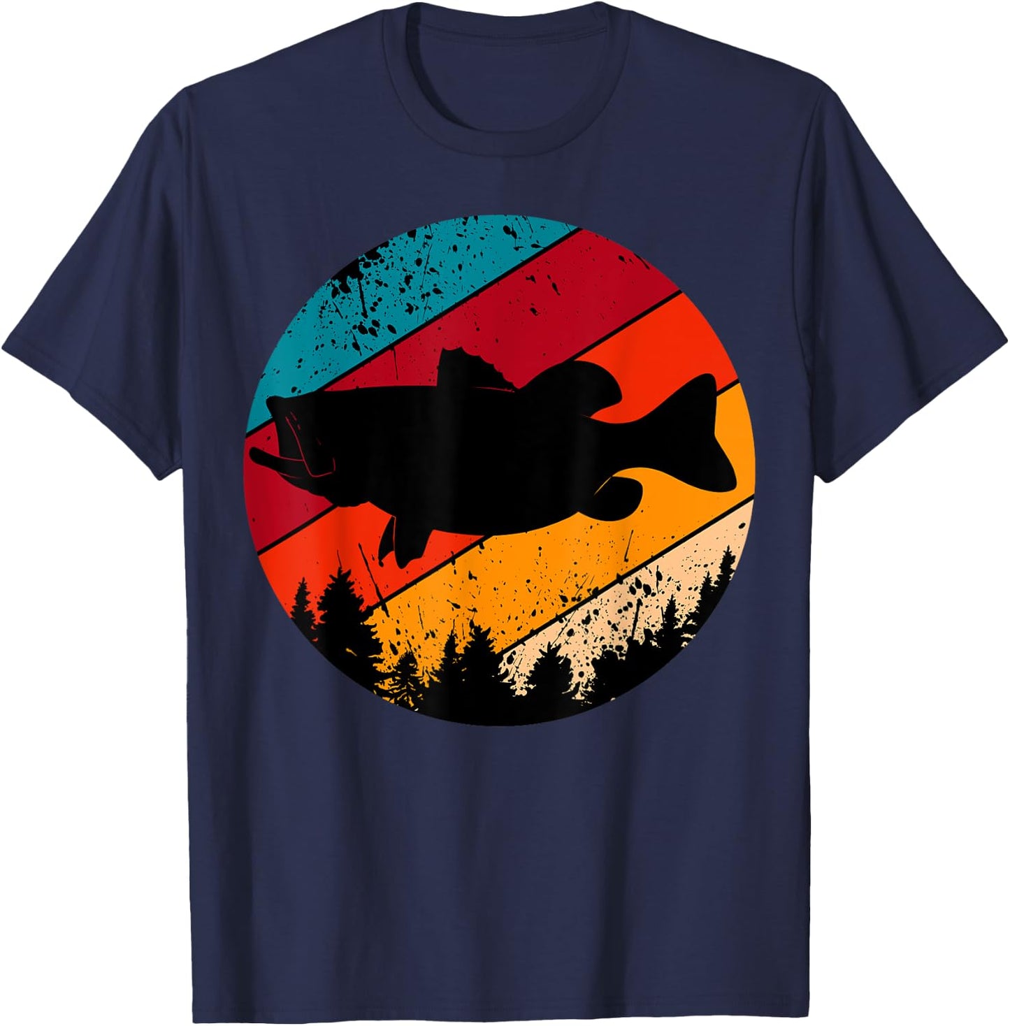 Bass Fishing Retro Vintage Forest Angling Fisherman Fish T-Shirt - T-Shirt | Navy
