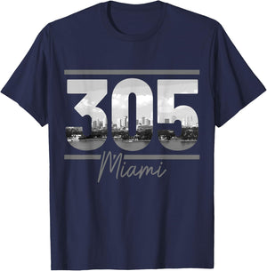 Miami 305 Area Code Skyline Florida Vintage T-Shirt - T-Shirt | Navy