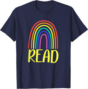 READ, Rainbow Read, Librarian Teacher Book Readers Reading T-Shirt - T-Shirt | Navy