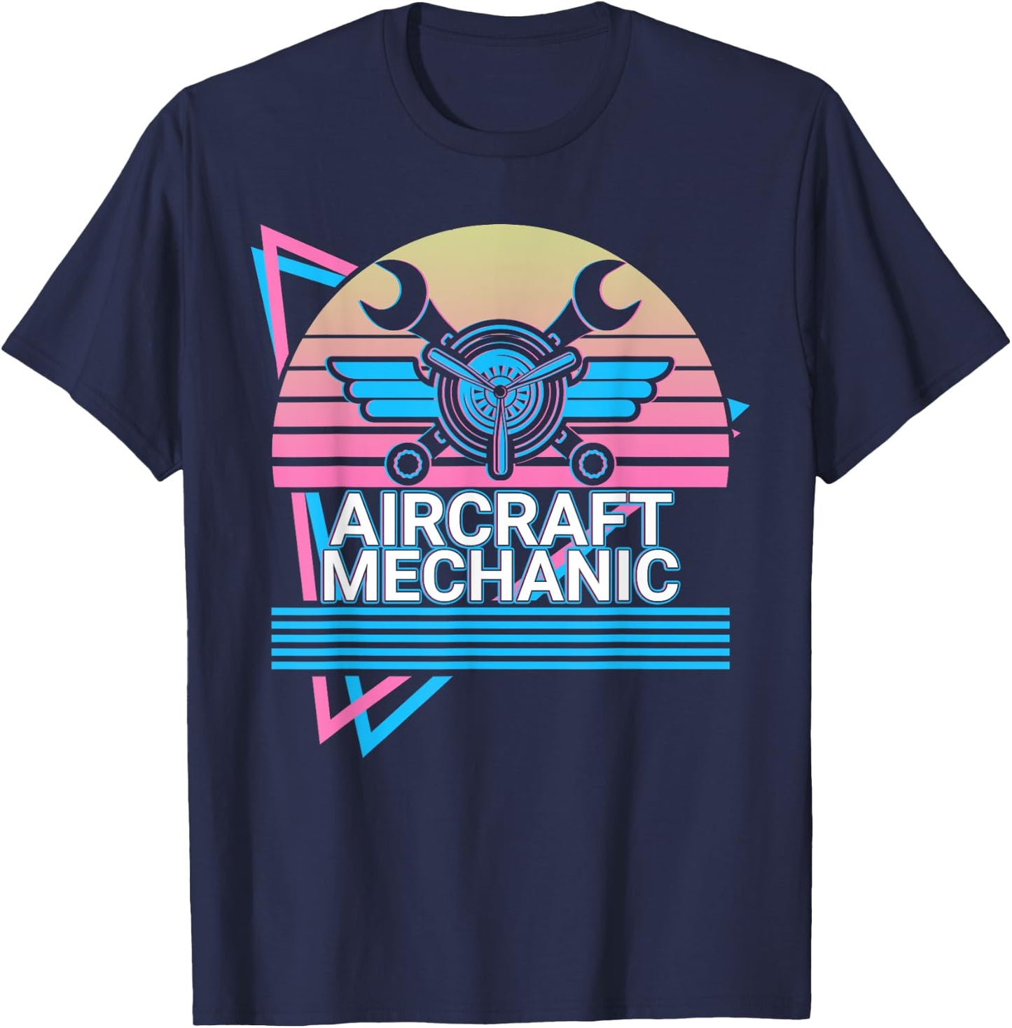 Aircraft Mechanic Aviation Retro T-Shirt - T-Shirt | Navy