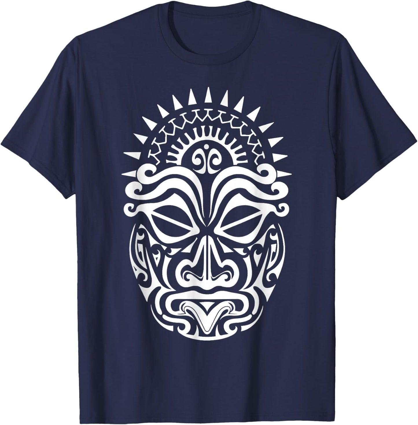 Maori Polynesian Tattoo HAKA Dance Face Mask Head T-Shirt - T-Shirt | Navy