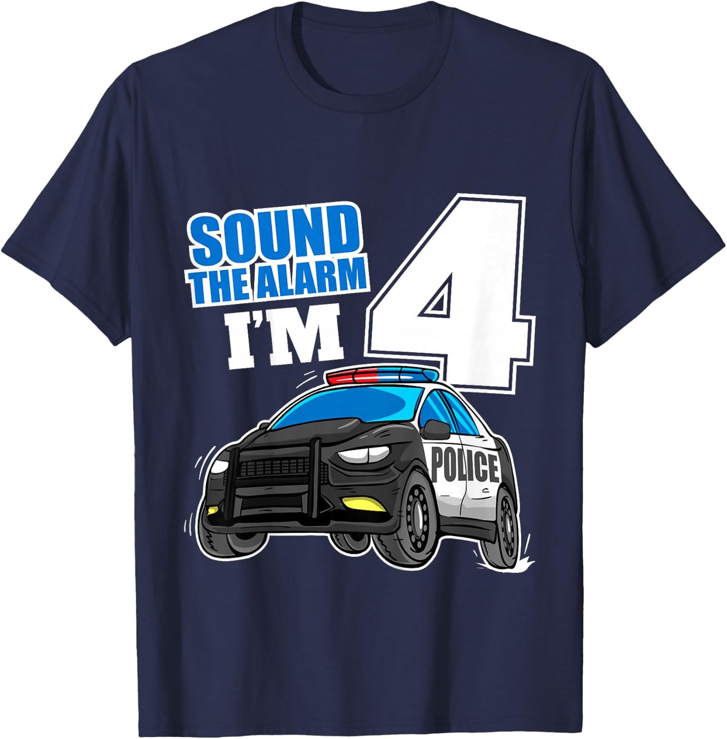 Kids Police Car 4th Birthday Boy 4 Cop Policeman Officer Four T-Shirt - T-Shirt | Navy