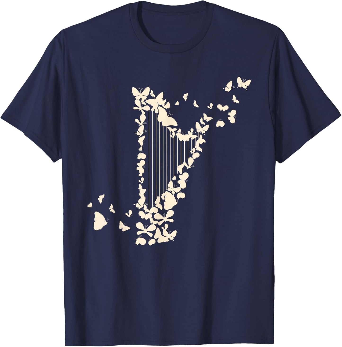 A Harp with Butterflies Harpist T-Shirt - T-Shirt | Navy