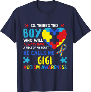 There's This Boy He Calls Me Gigi GG Autism Awareness T-Shirt - T-Shirt | Navy