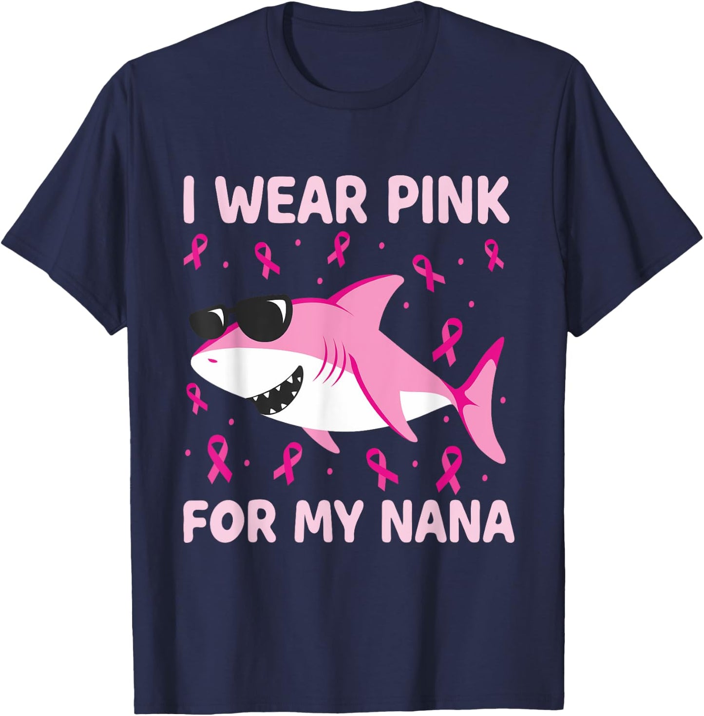 Shark I Wear Pink For My Nana Breast Cancer Kids Boy T-Shirt - T-Shirt | Navy