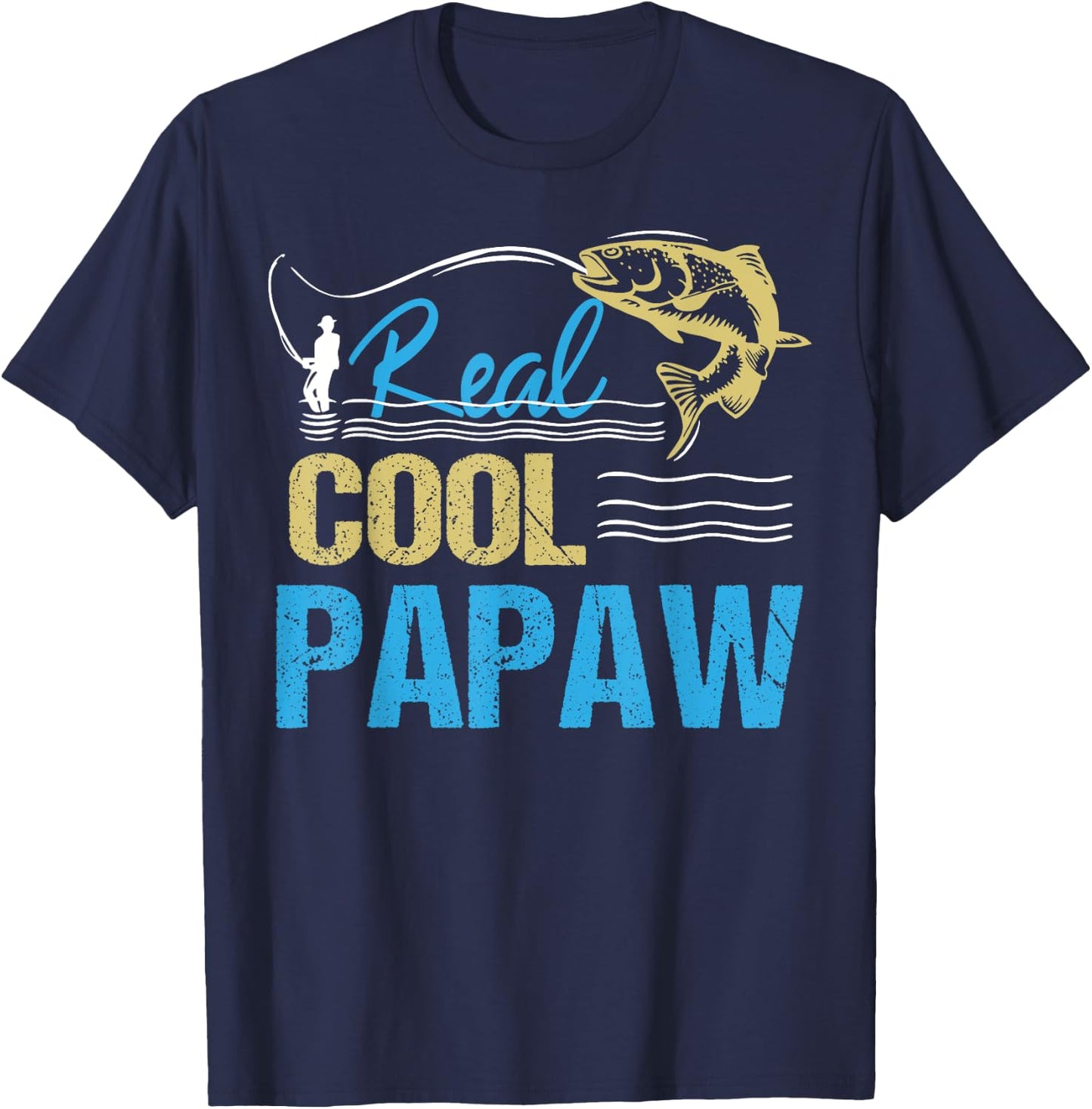 Vintage Reel Cool Papaw Fishing Daddy Grandpa Fathers Day T-Shirt - T-Shirt | Navy