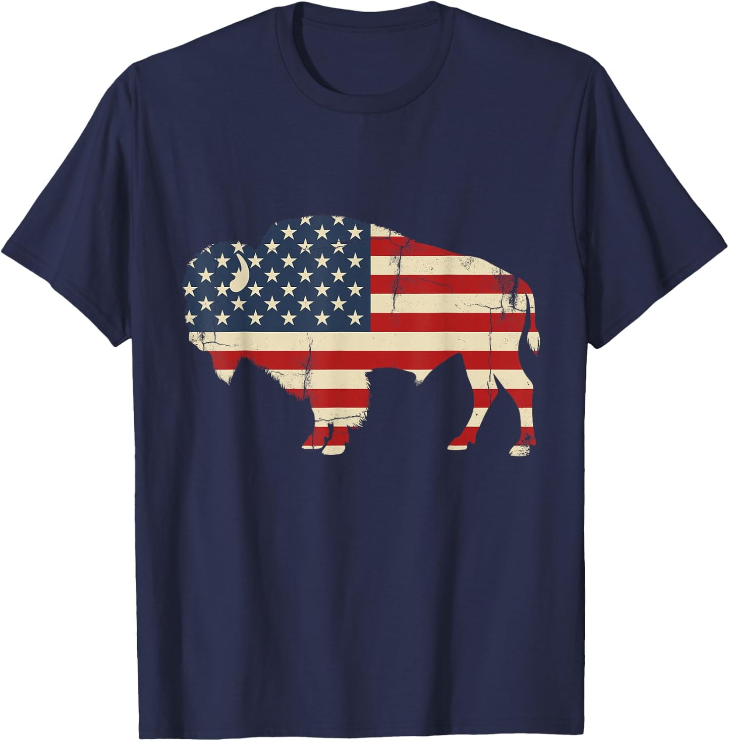 Vintage Buffalo American Flag USA Bison Lover Wildlife T-Shirt - T-Shirt | Navy