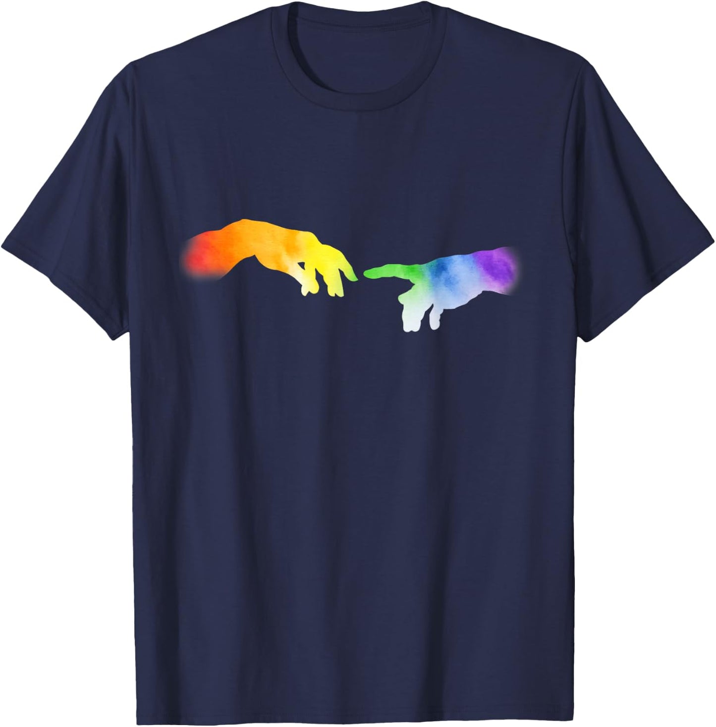 Creation of Adam Hands Watercolor Art Michelangelo Gift T-Shirt - T-Shirt | Navy