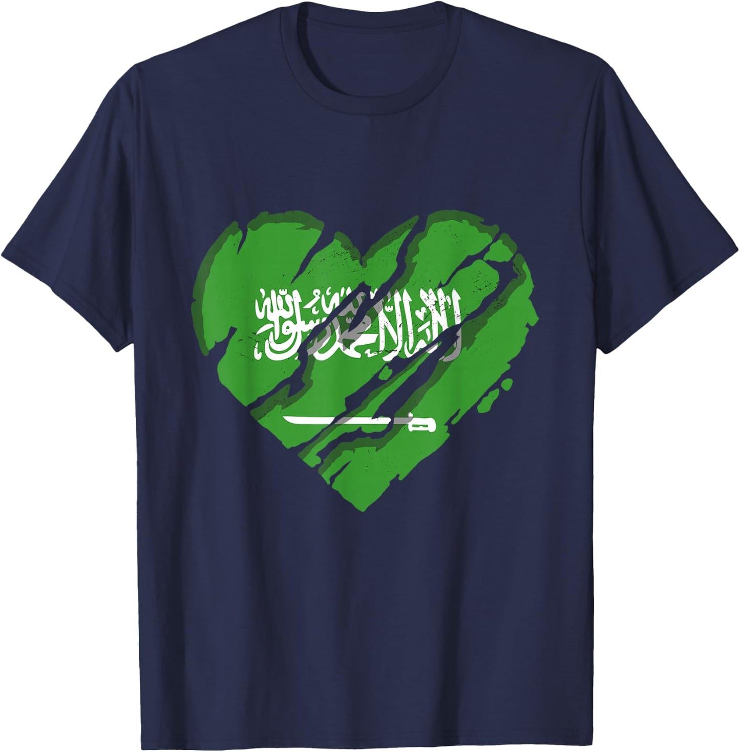 Saudi Arabia Heart Saudi Arabian Flag KSA Pride T-Shirt - T-Shirt | Navy