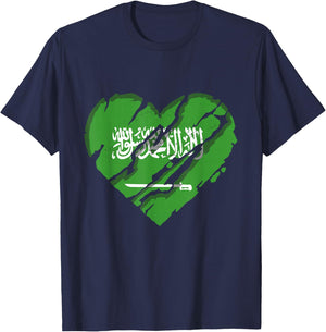 Saudi Arabia Heart Saudi Arabian Flag KSA Pride T-Shirt - T-Shirt | Navy