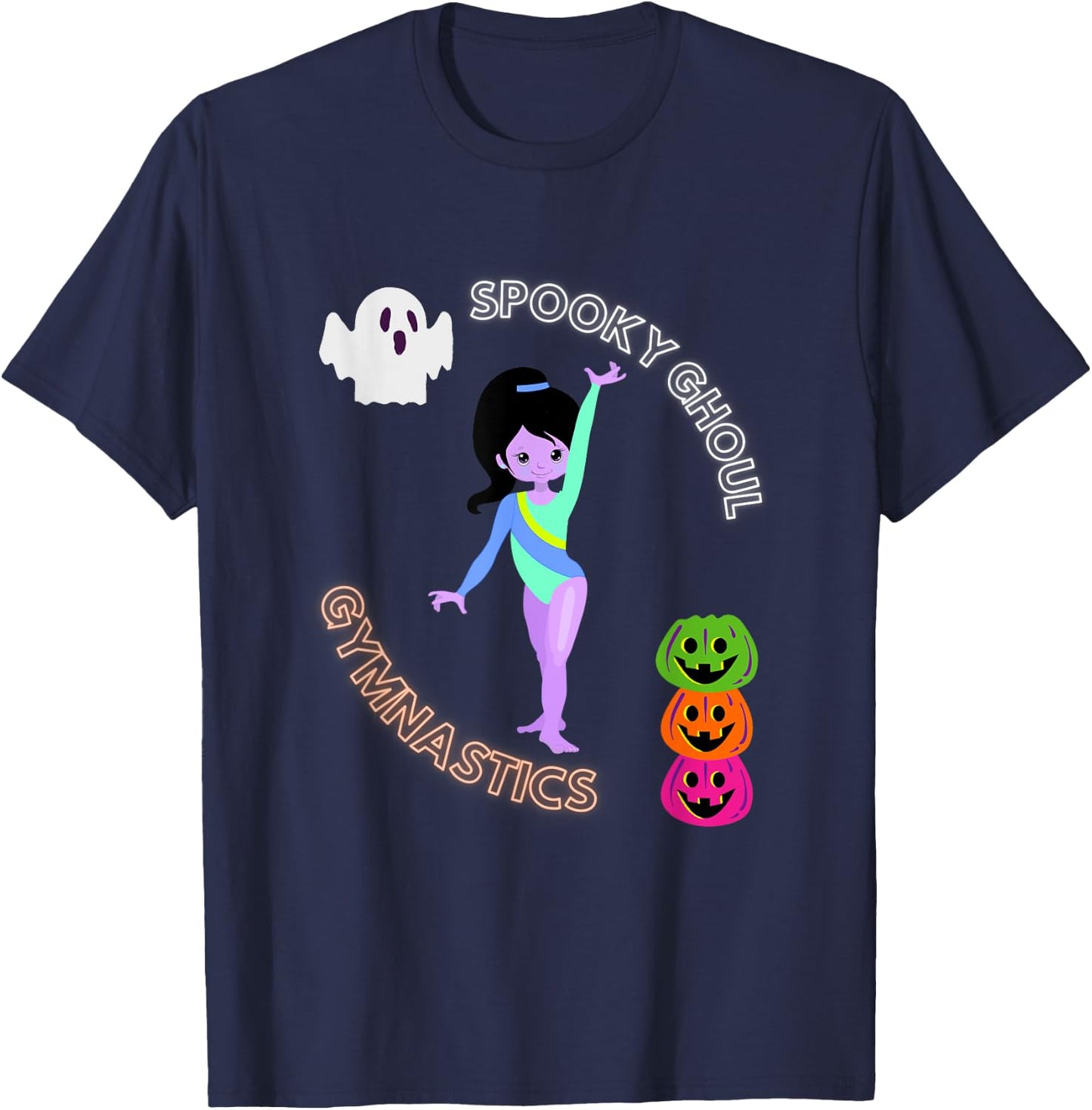 Spooky Ghoul Gymnastics Halloween Gymnast Pumpkin T-Shirt - T-Shirt | Navy