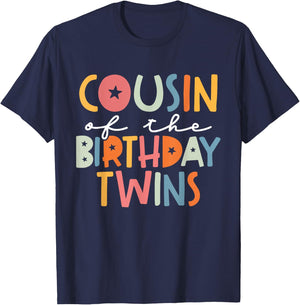 Cousin Of The Birthday Twins Kids Great Cousin Of Twins Bday T-Shirt - T-Shirt | Navy