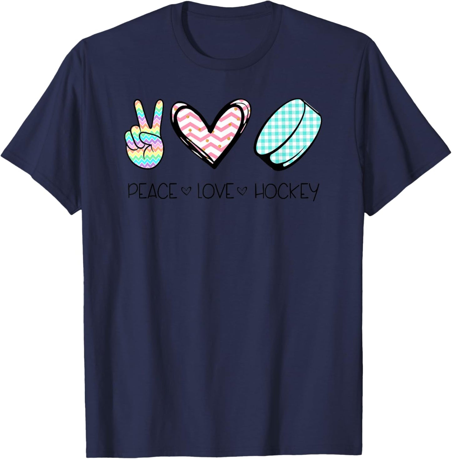Peace Love Hockey Cute Design Teen Girls T-Shirt - T-Shirt | Navy