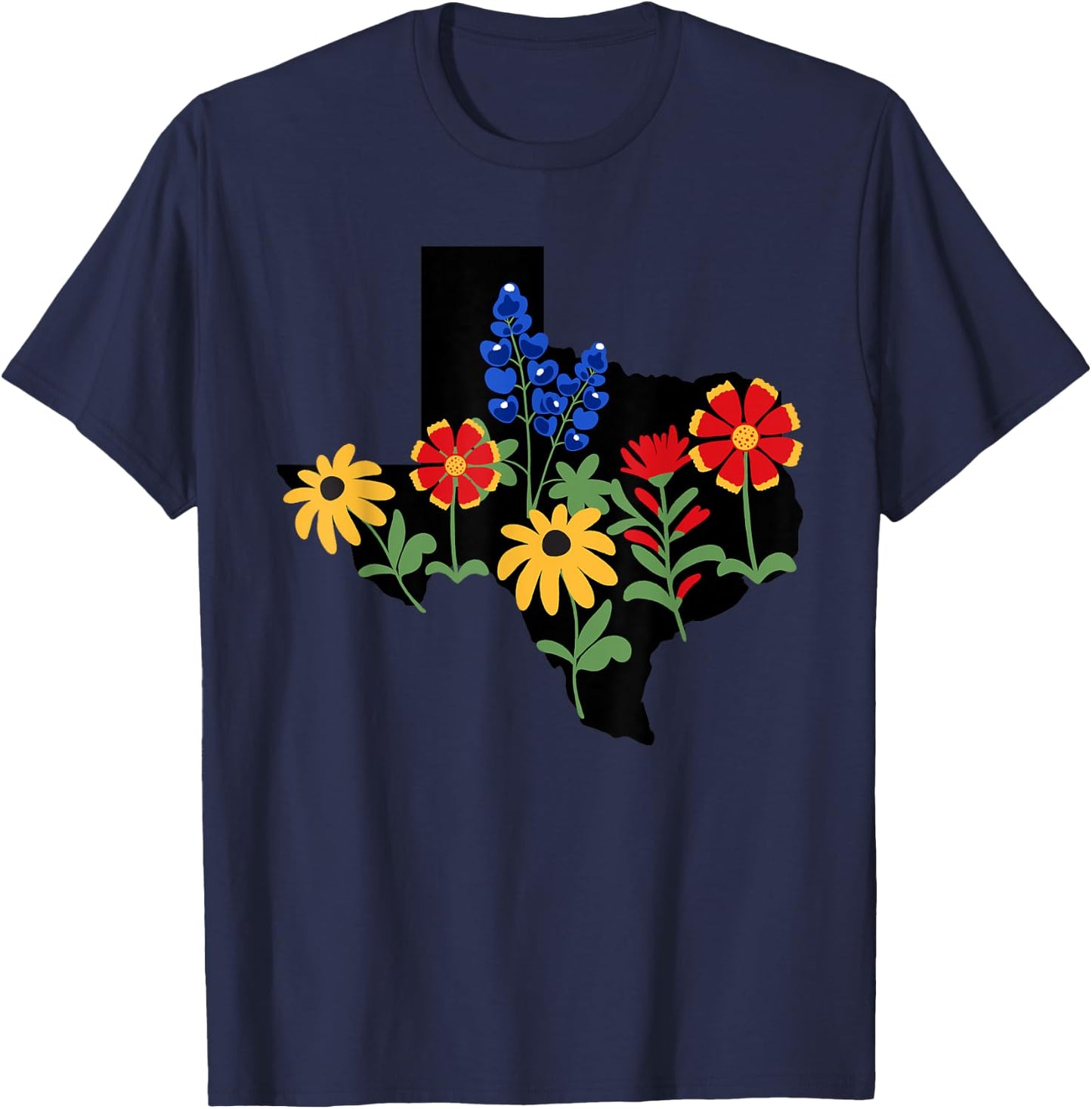Texas Town & City Apparel Women's Texas Wildflowers Bluebonnets T-Shirt - T-Shirt | Navy