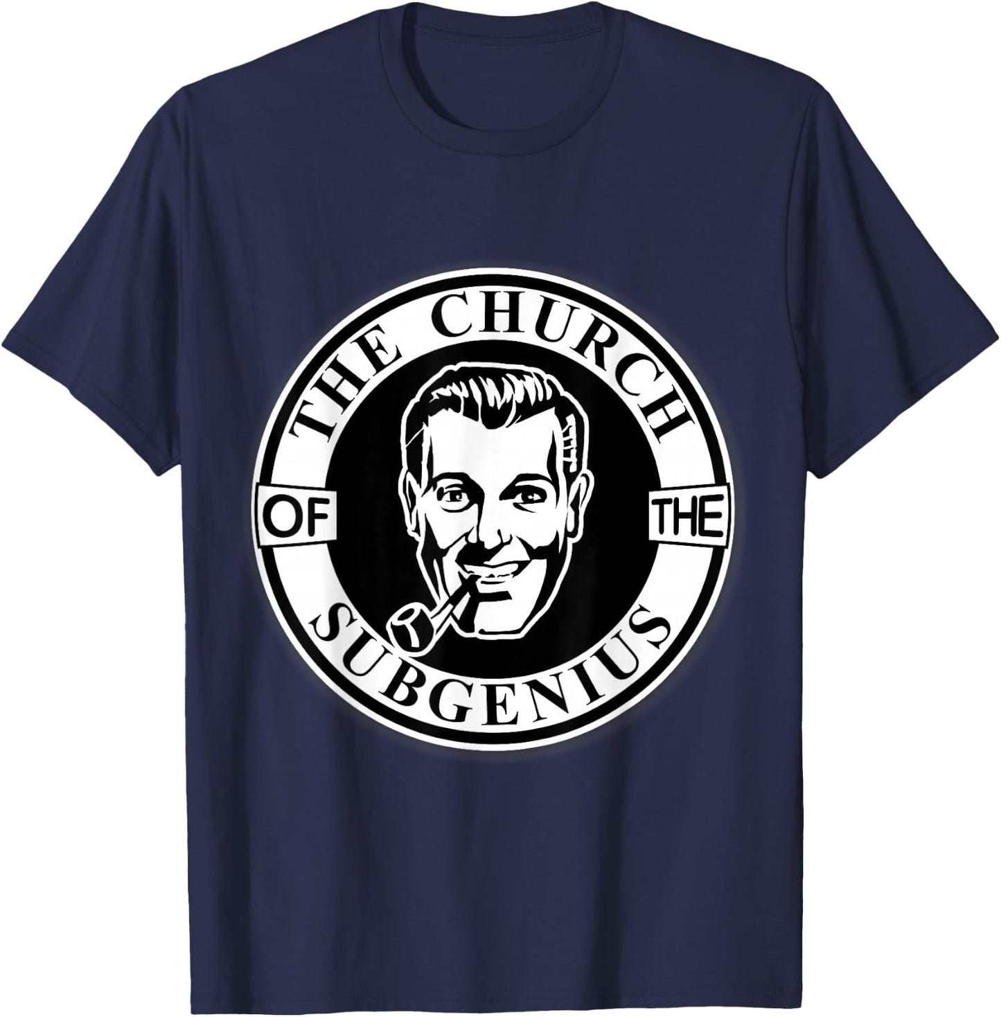 Apedes -Adults Black Classic Fit Short Sleeve Collarless - Church of the SubGenius - Religion Parody Prophet Church - Small T-Shirt - T-Shirt | Navy