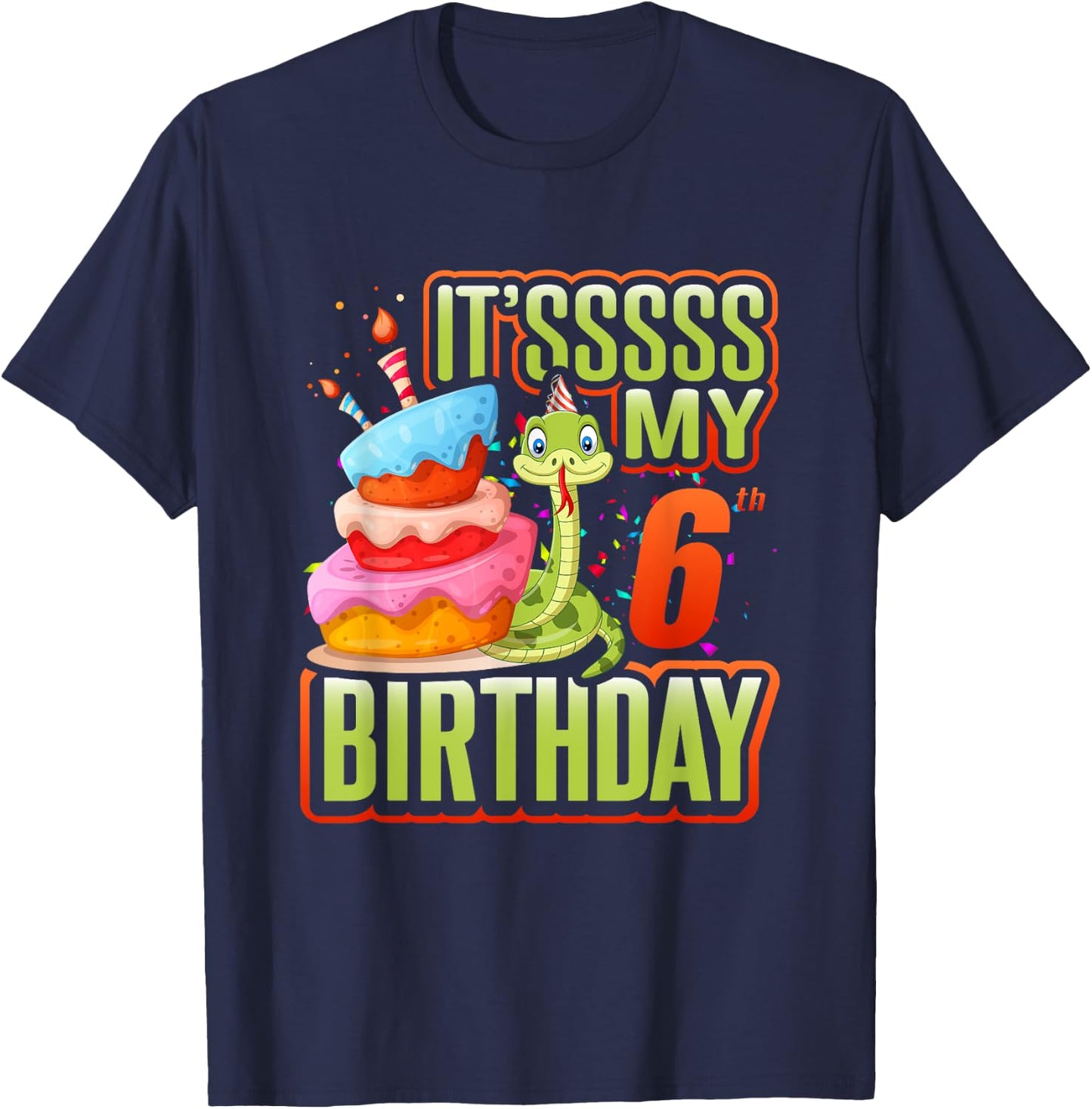 Snake Birthday Party Kids 6th Reptile Supplies Decorations T-Shirt - T-Shirt | Navy