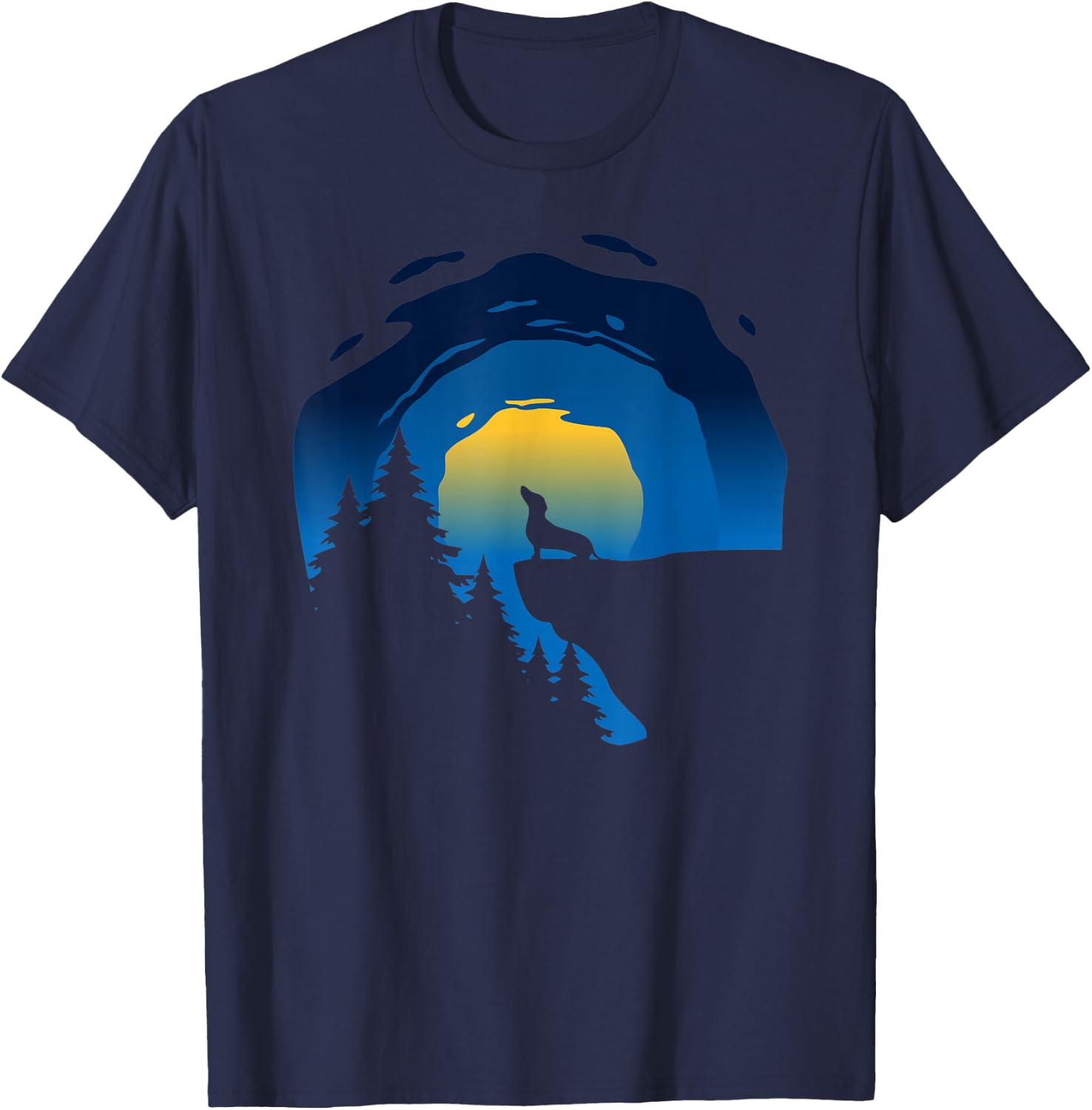 Dachshund Wiener Dog Howling At Moon Men Women T-Shirt - T-Shirt | Navy