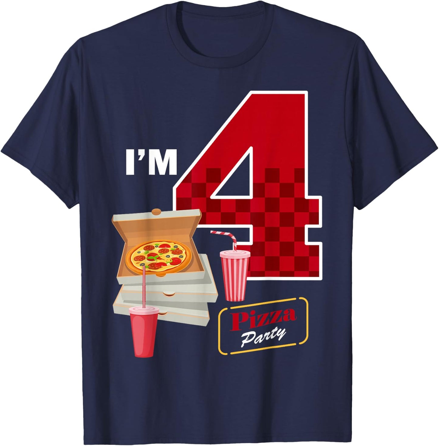 4th Birthday Pizza Theme 4 Year Old Funny B-Day Matching T-Shirt - T-Shirt | Navy