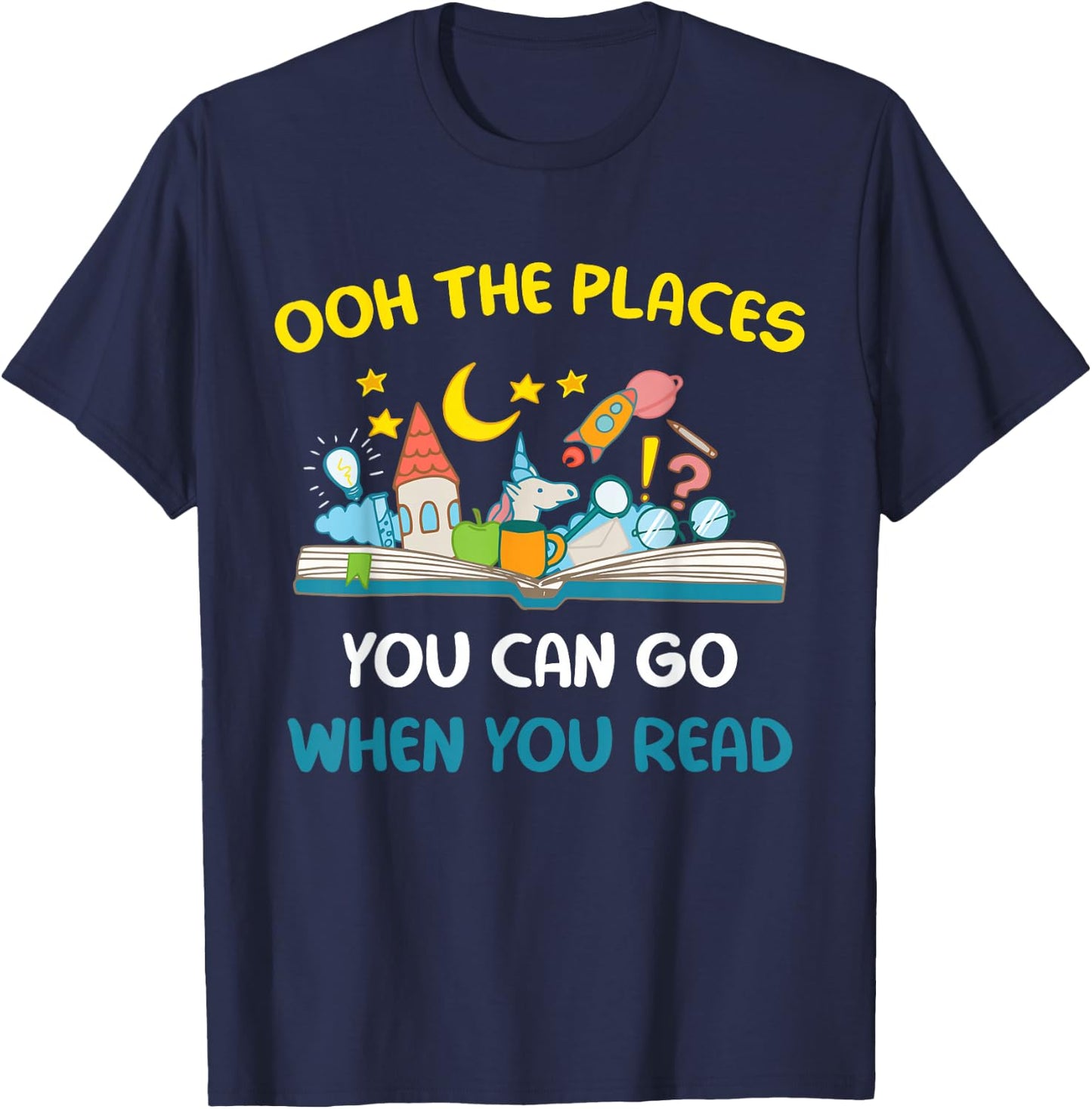 Visit Store For Book Lovers Oh The Places You Can Go When You Read, -Adults Cute , Black, Small, Short Sleeve T-Shirt - T-Shirt | Navy