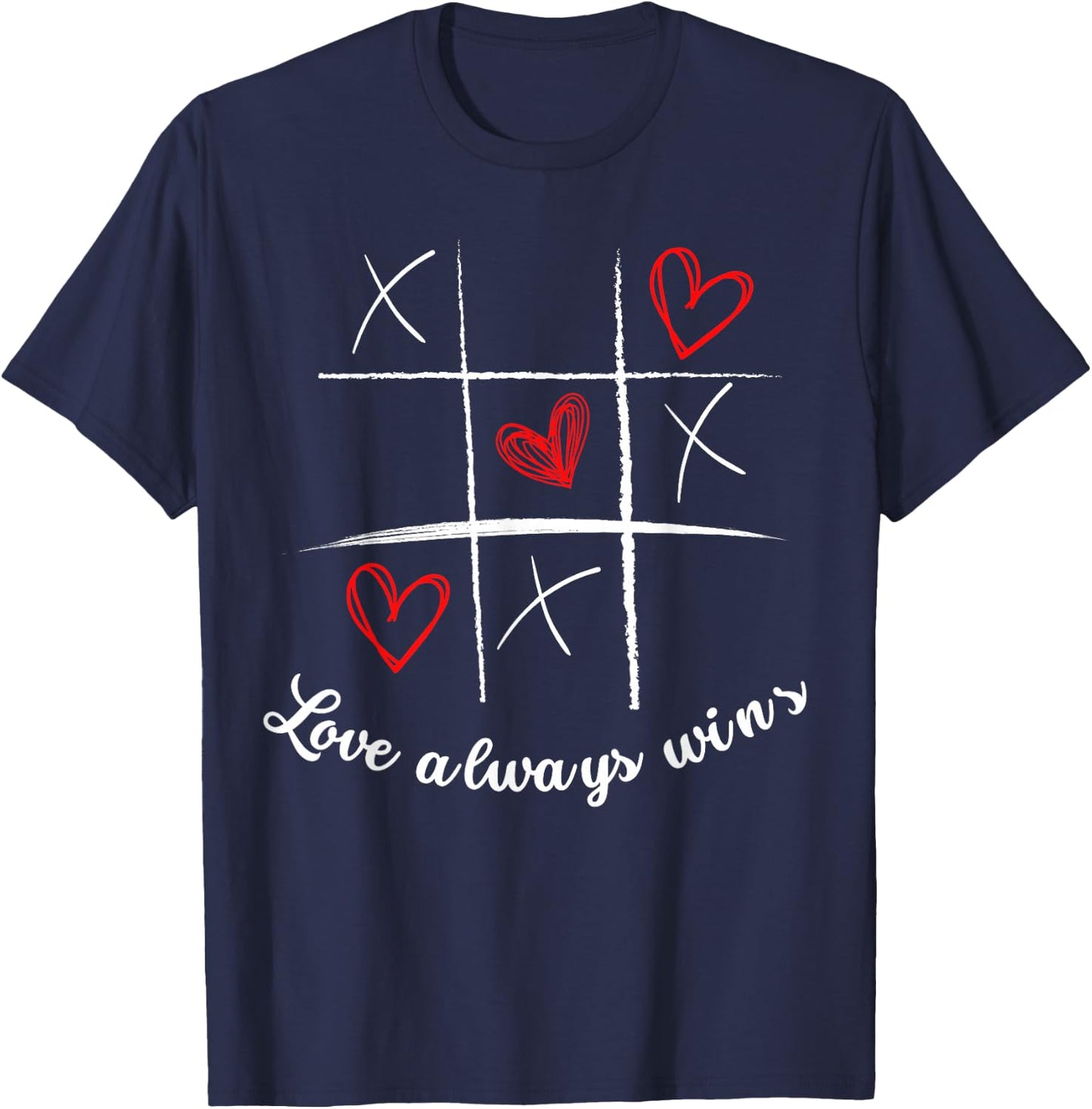 Classic Love Always Wins Valentine's Day Tic Tac Toe T-Shirt - T-Shirt | Navy