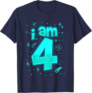 4th Birthday Shirt Boy I AM 4 Year Old Space Gift T-Shirt - T-Shirt | Navy