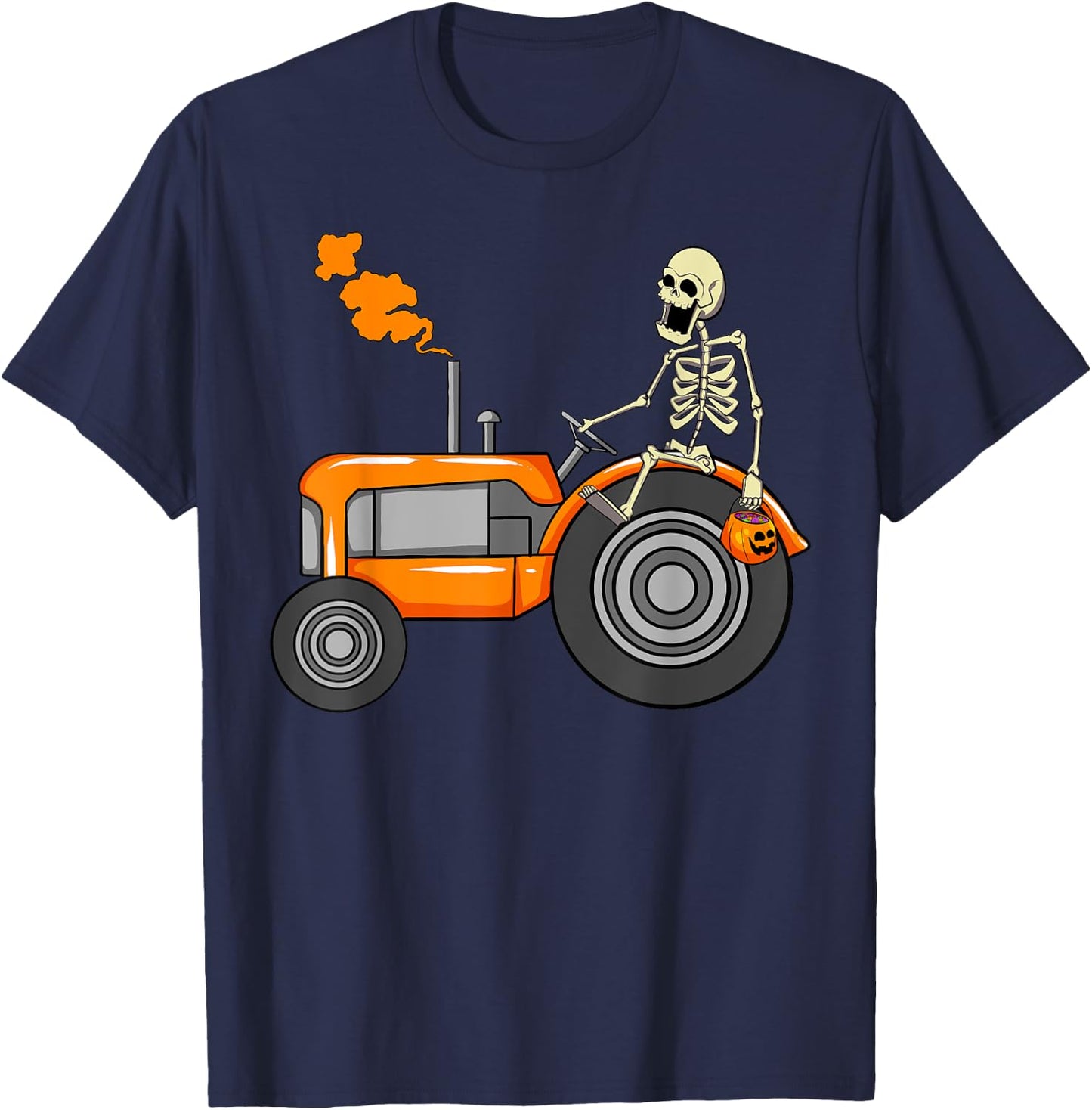 Skeleton Riding Tractor Funny Halloween 2021 T-Shirt - T-Shirt | Navy