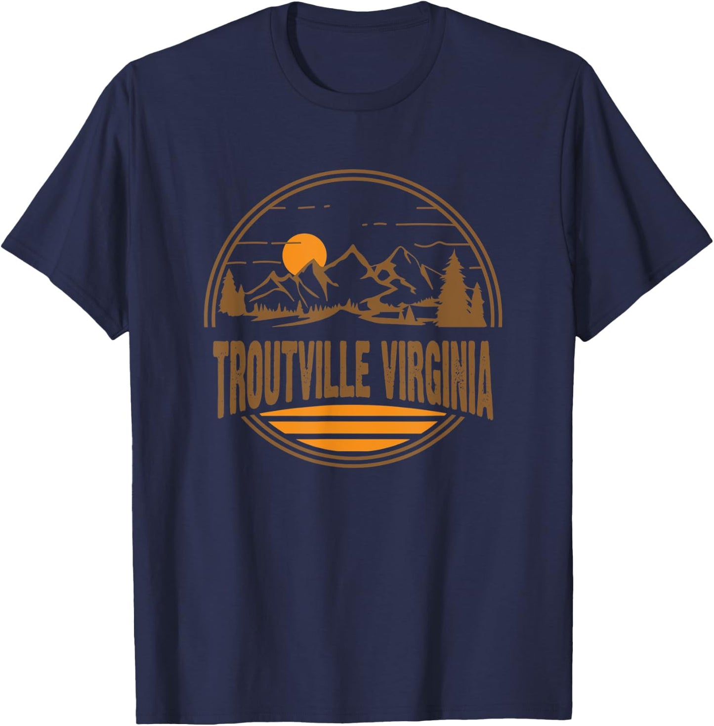 Vintage Troutville, Virginia Mountain Hiking Souvenir Print T-Shirt - T-Shirt | Navy