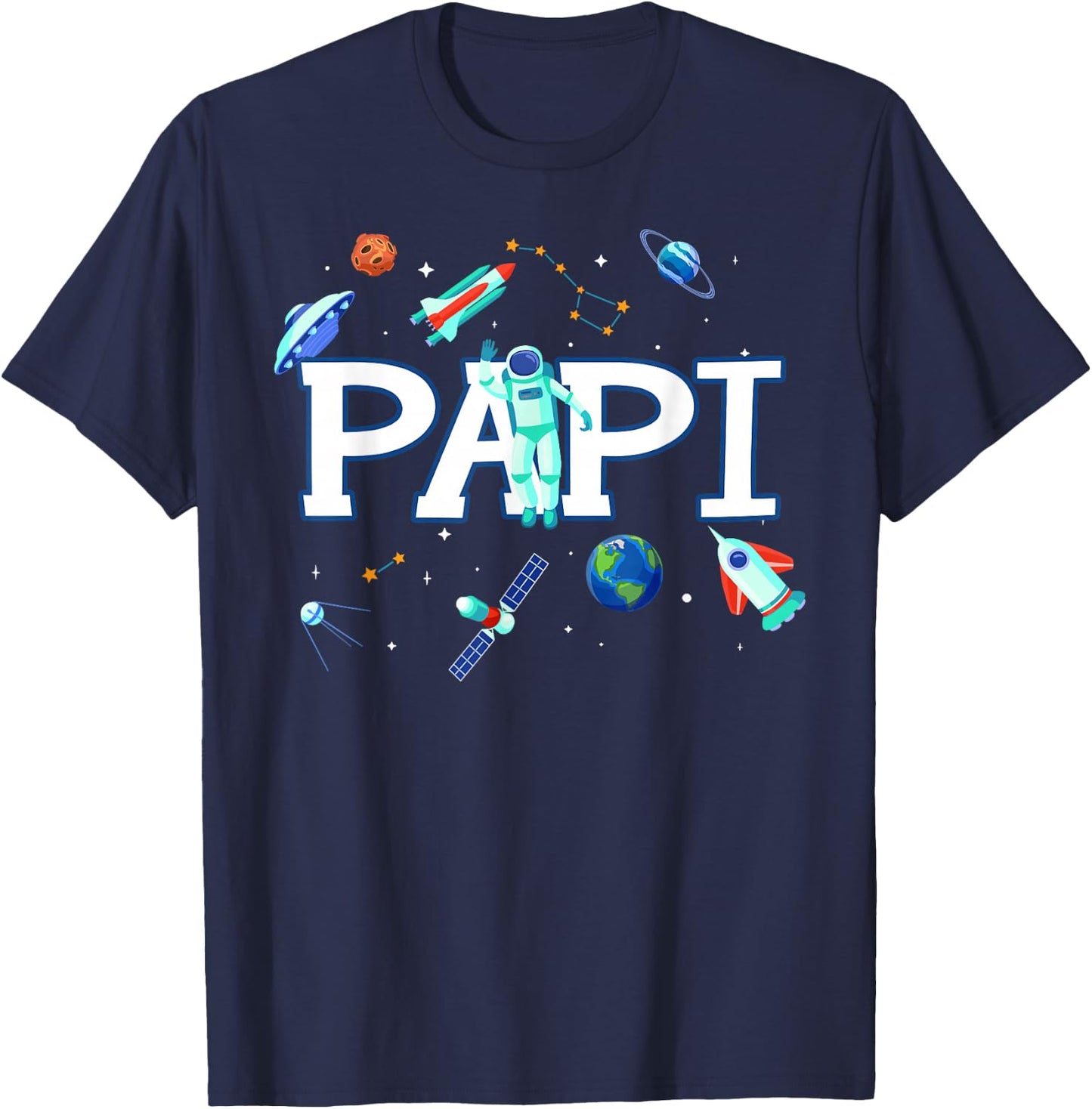 Papi Astronaut Space Family Matching Birthday Party T-Shirt - T-Shirt | Navy