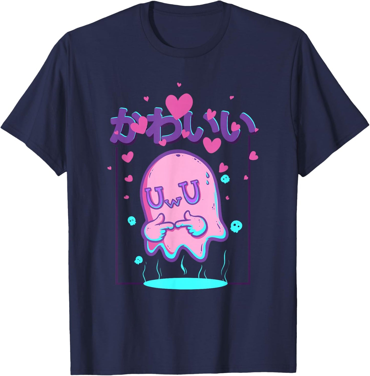 Kawaii Uwu Ghost Anime Japanese Manga Otaku Halloween T-Shirt - T-Shirt | Navy