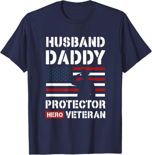 Husband Daddy Protector Hero Veteran T-Shirt - T-Shirt | Navy