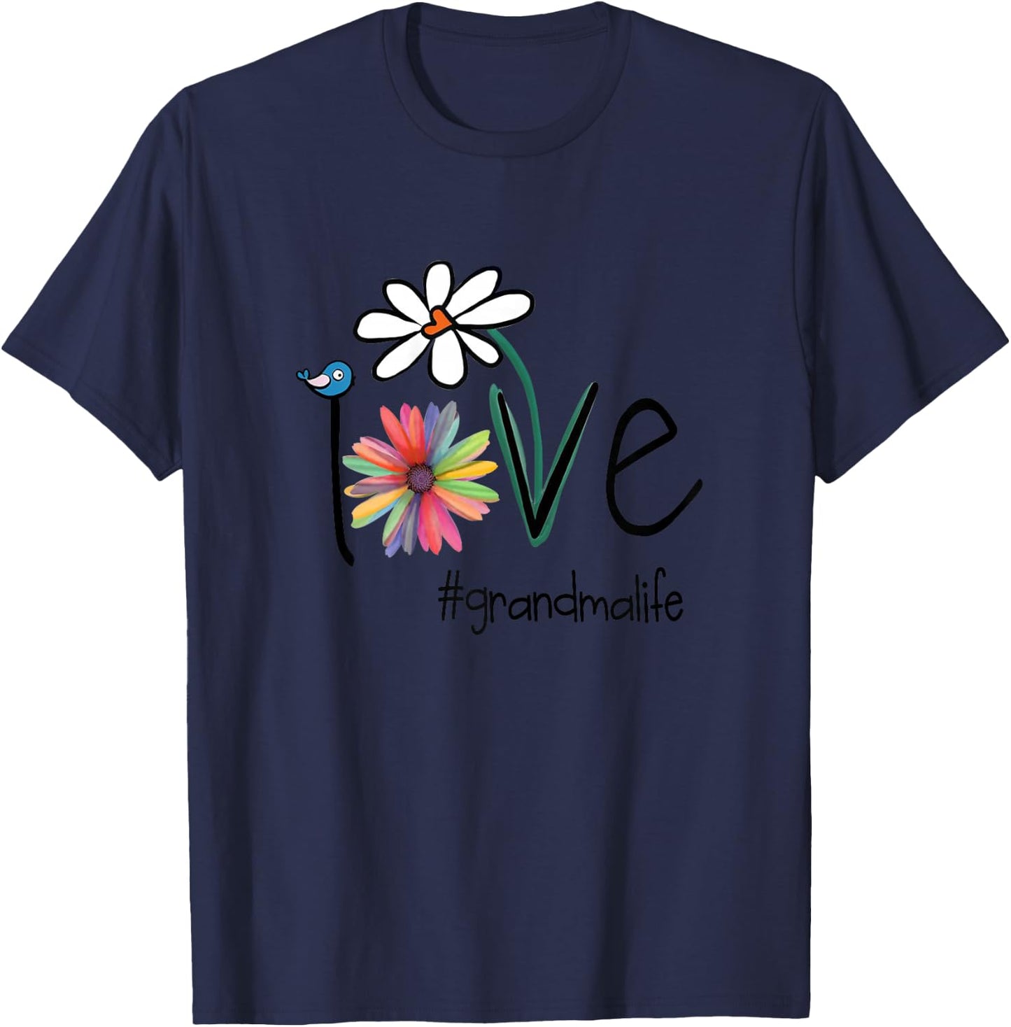 Love Grandma Life - Art Flower T-Shirt - T-Shirt | Navy
