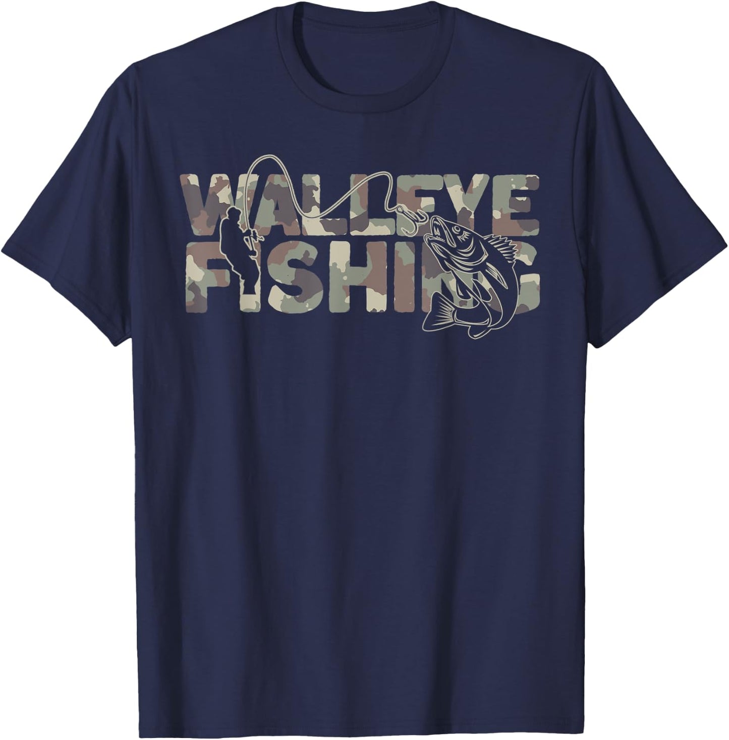 Walleye Fisherman Camouflage Walleye Fishing T-Shirt - T-Shirt | Navy